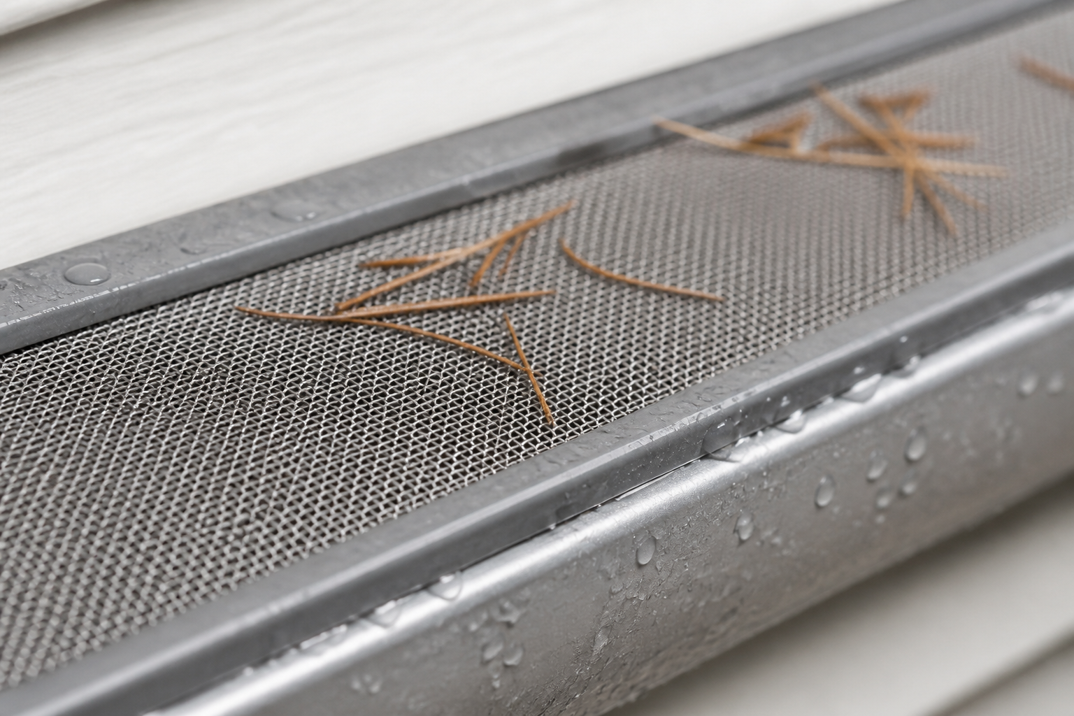 Close-up of micro-mesh gutter guard product showing fine stainless screen